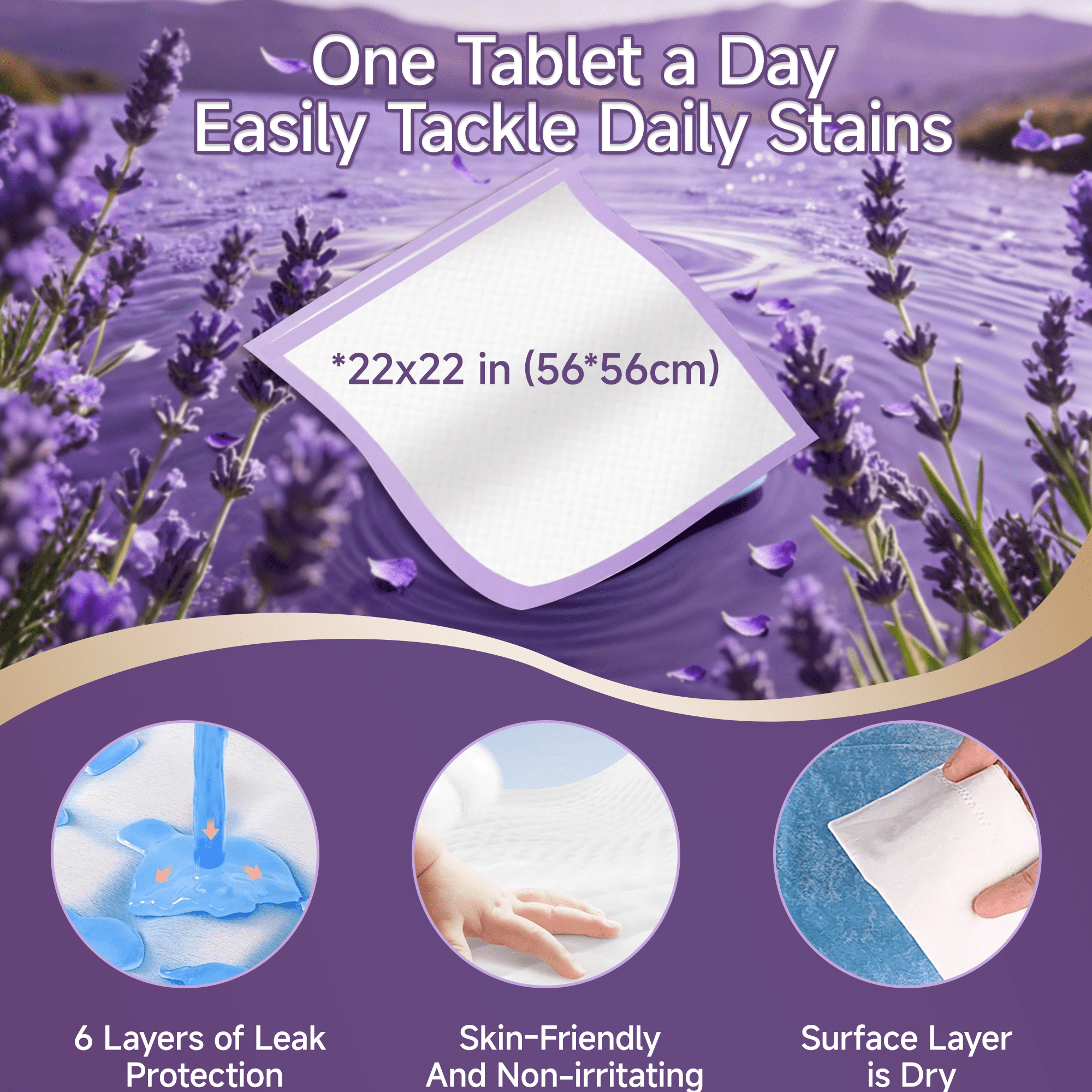 Woonono Puppy Pads Training Pads, Lavender,22 in x 22 in, 100 Count Disposable Dog Pee Pet Pads