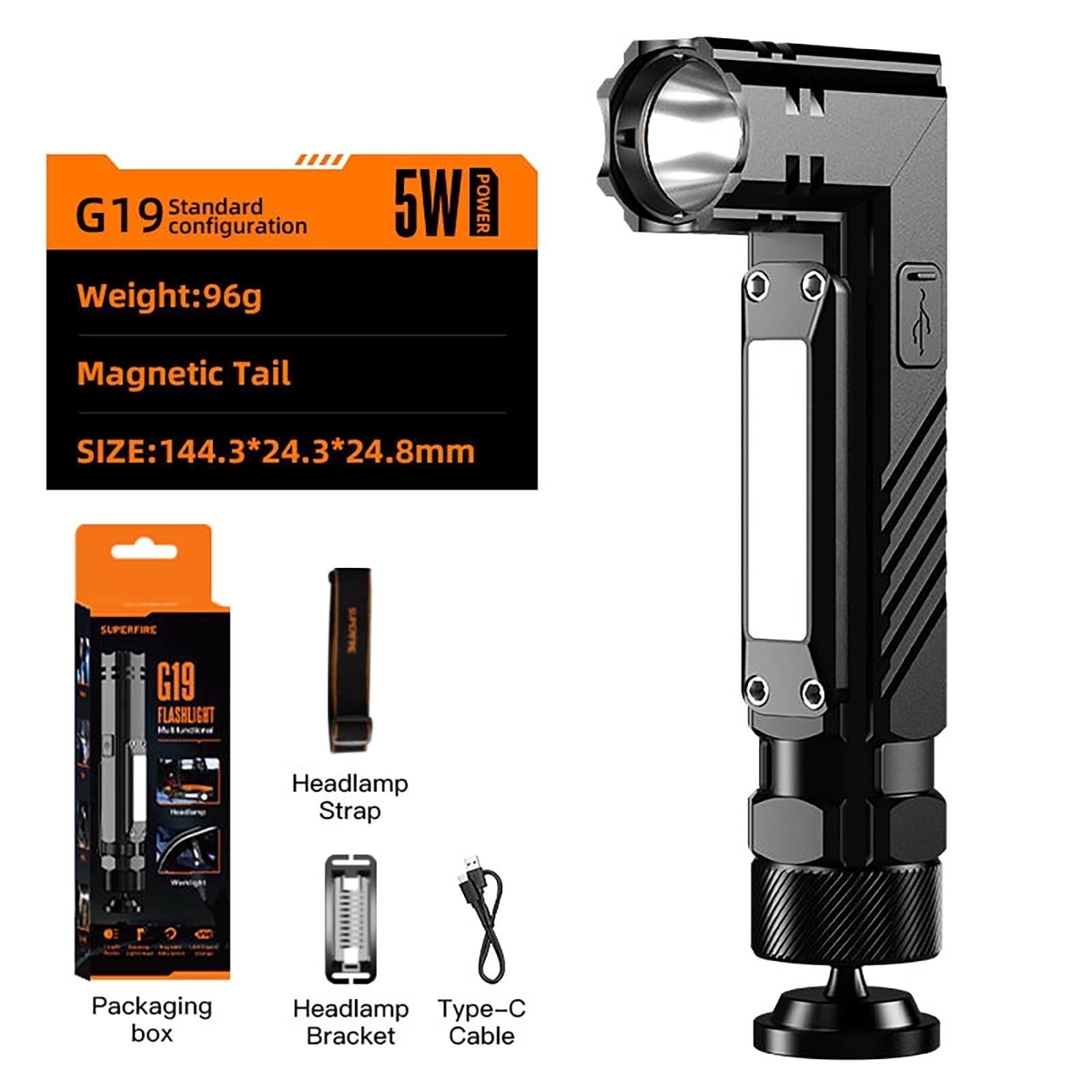 Juyafio Multifunctional Powerful Flashlight, High Lumen | Rechargeable, 5 Light Modes, COB Side Lights&LED Flashlight, Magnetic Adjustable Base l Pocket Clip, Waterproof Suitable for Camping, Hiking