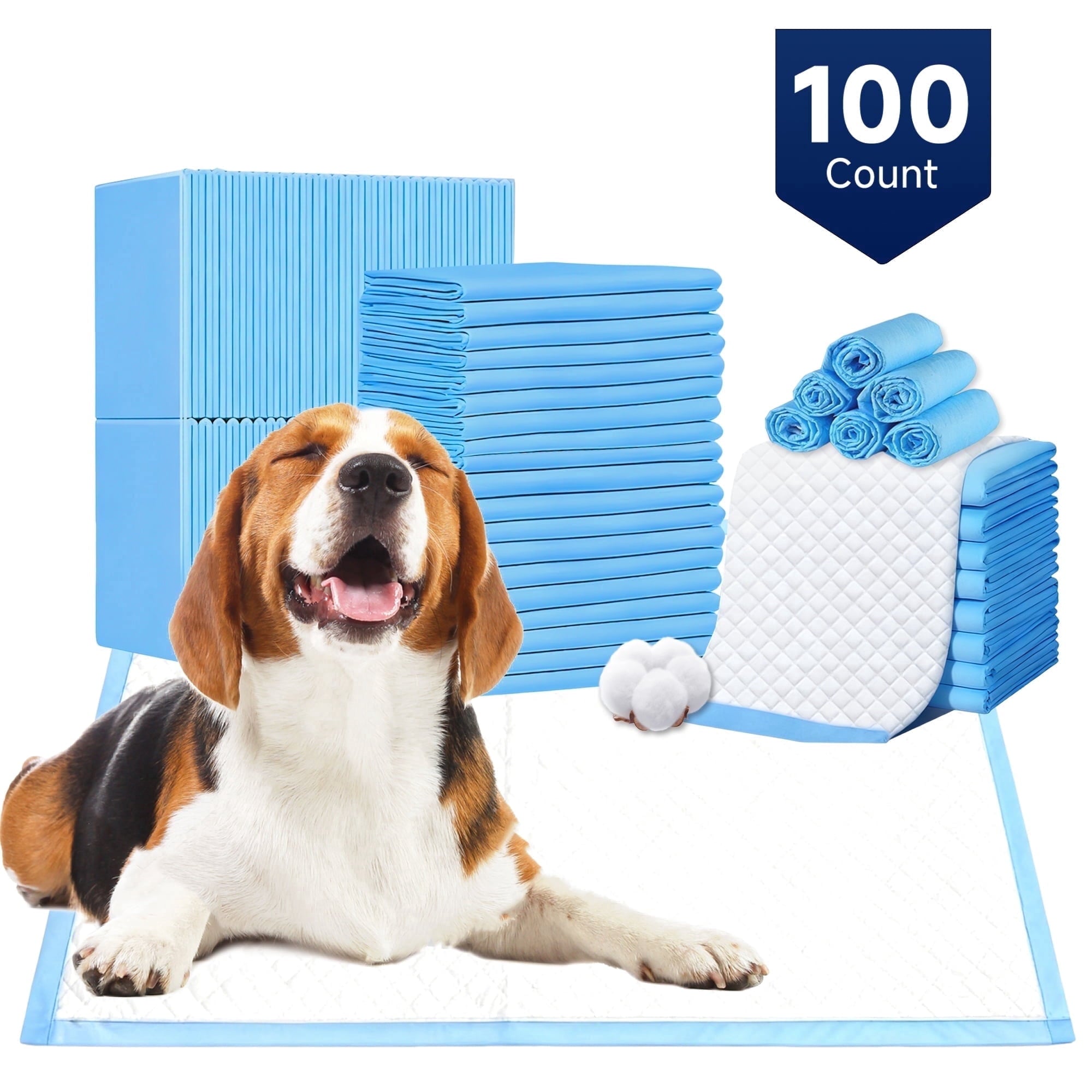 Woonono Puppy Pads Training Pads,Super Absorbent,L,22"X 22",100 Count Disposable Dog Pee Pads