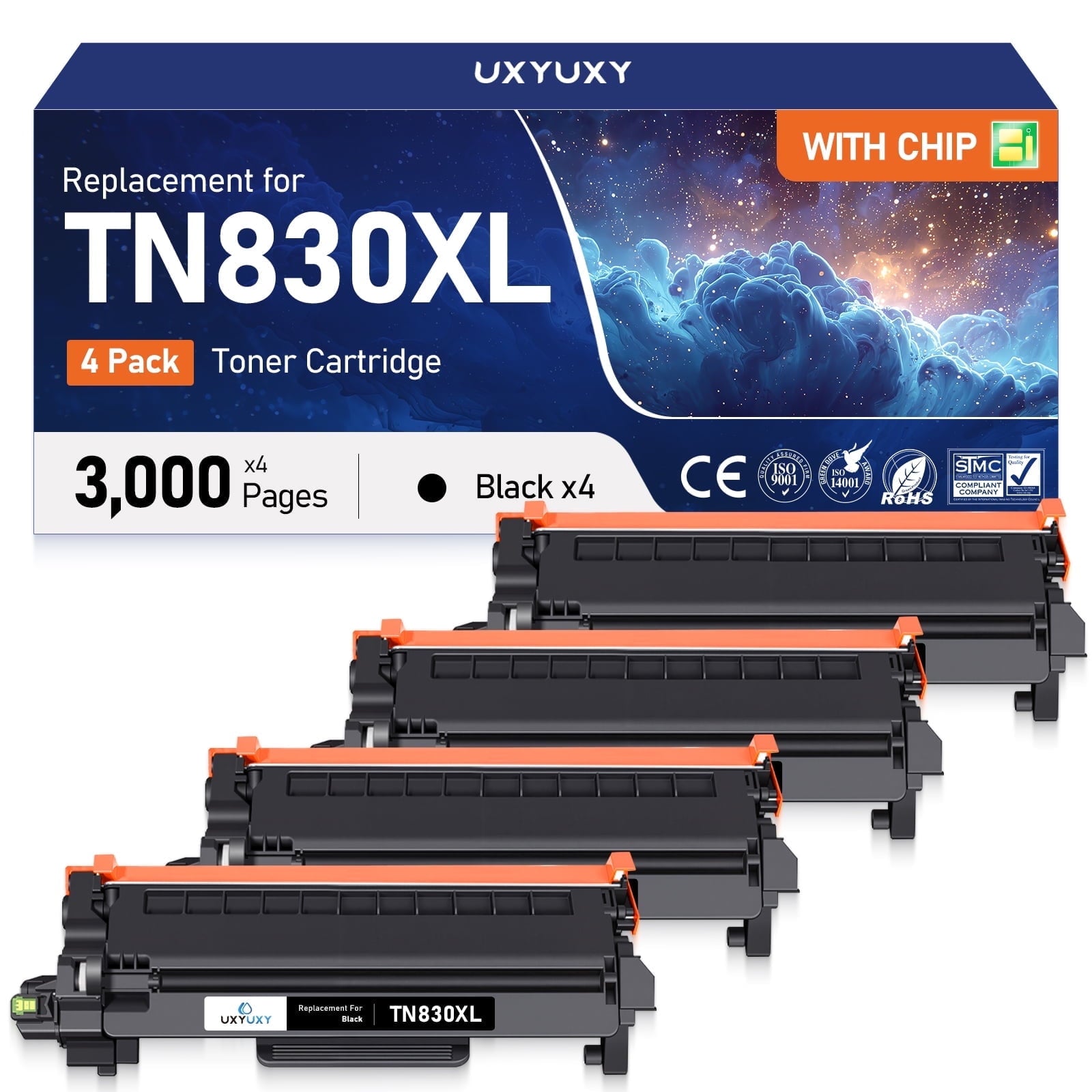 TN830XL Toner Cartridges Replacement for Brother TN830XL/V TN 830XL to Use with Brother DCP-L2640DW HL-L2420DW HL-L2465DW MFC-L2820DW Printer(4 Pack)